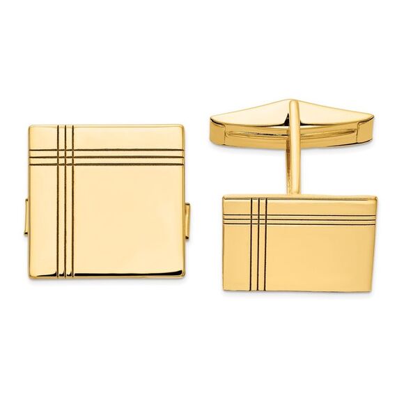14K Yellow Gold Grooved Square Cuff Links 17mm